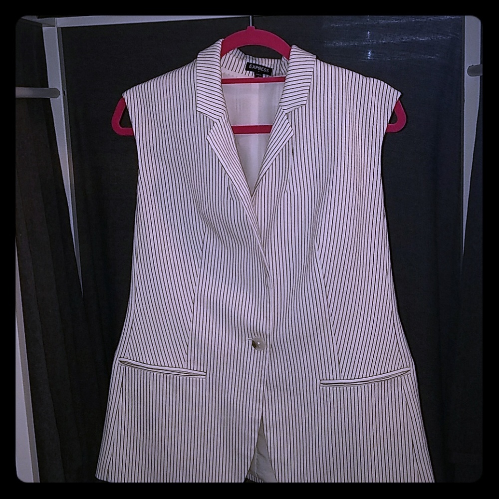 Express White w/ black pinstripe vest